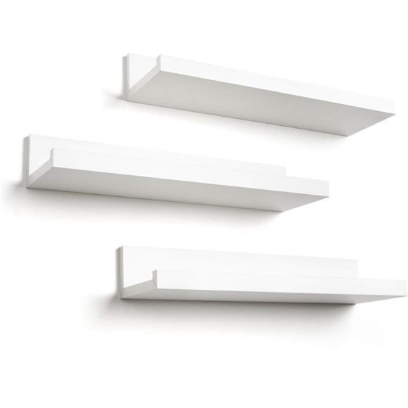 14" White Floating Shelves for Wall - Wood Shelves for Wall Storage, Set of 3 - Picture 1 of 5